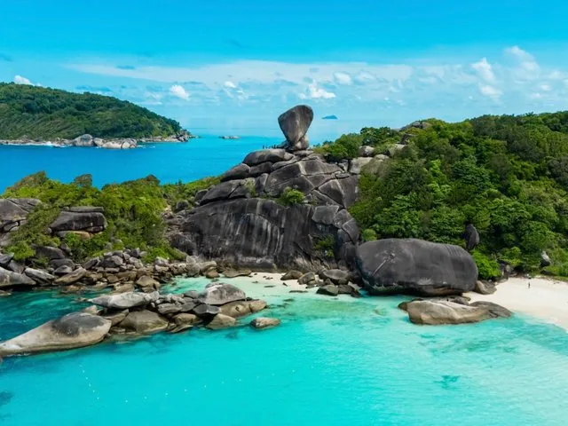 Aerial view of Sailing Boat Rock at Similan Islands